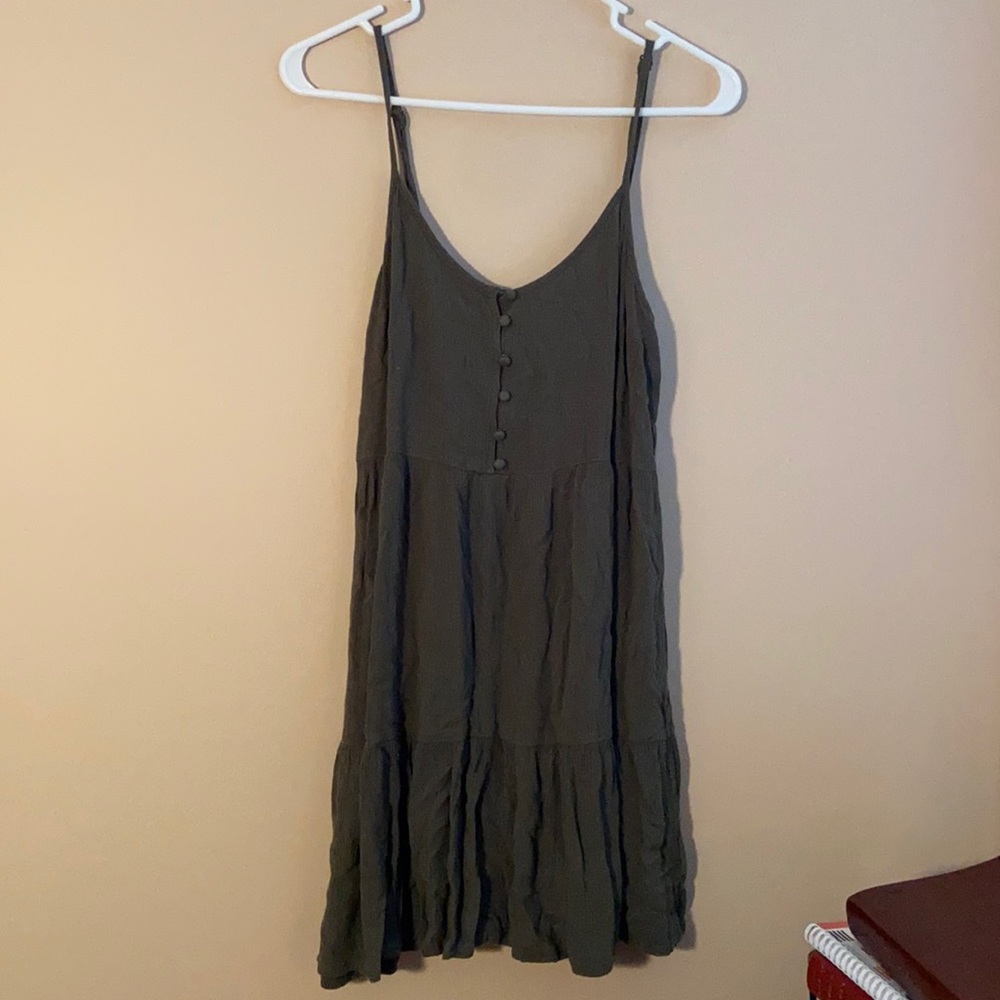 green spaghetti strapped dress